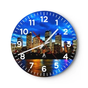 Reloj de pared - Reloj de vidrio - Noche de luces y colores - 30x30 cm
