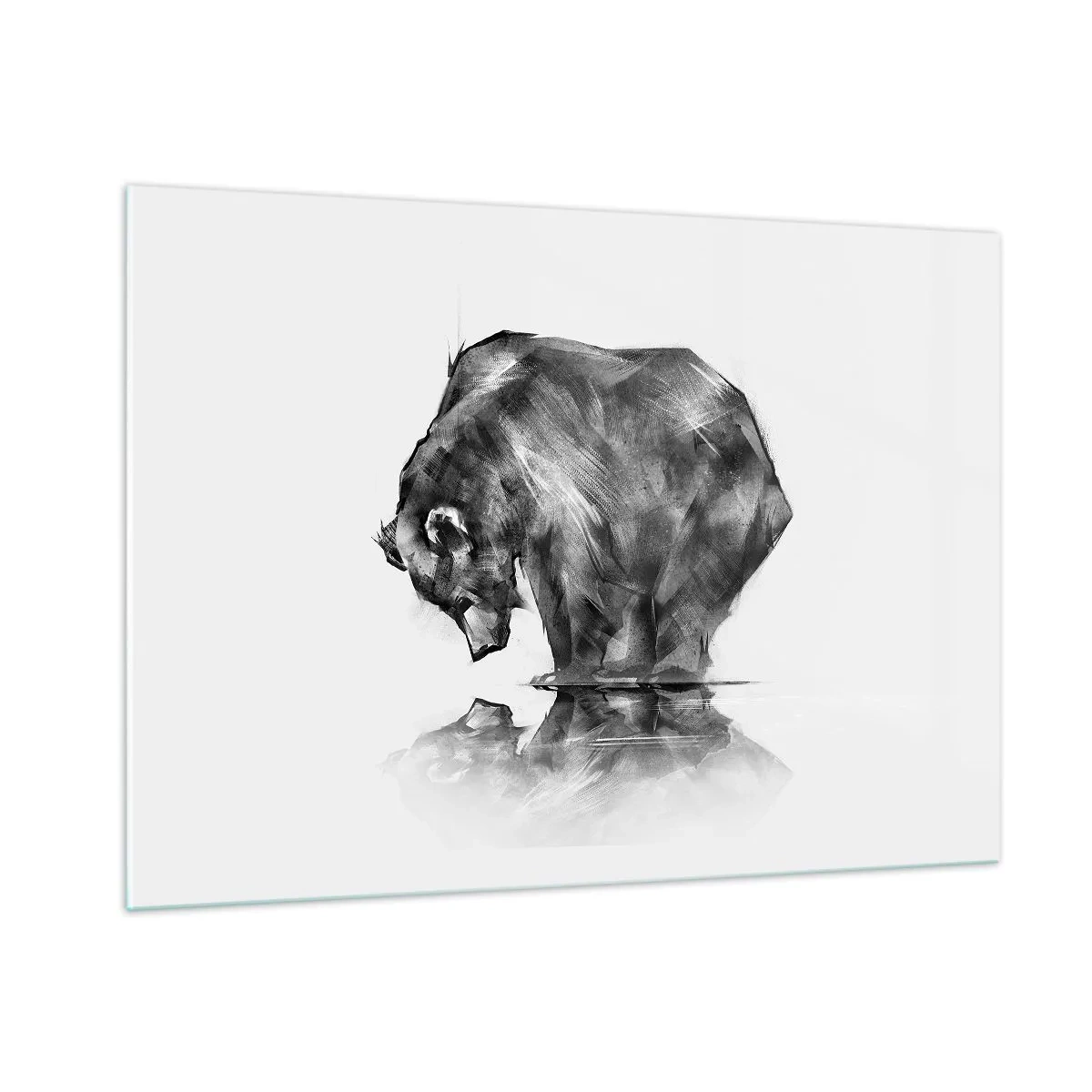 Cuadro sobre vidrio - Impresiones sobre Vidrio - Gráfico de un oso inclinado sobre la superficie del agua. - 100x70cm - Es bueno ver a alguien cercano - Decoración de pared moderna para salón y dormitorio ARTTOR