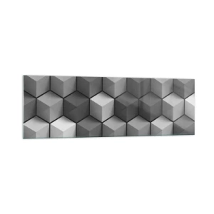 Cuadro sobre vidrio - Impresiones sobre Vidrio - Composición geométrica de cubos en tonos grises y negros. - 160x50cm - Rompecabezas cubista - Decoración de pared moderna para salón y dormitorio ARTTOR