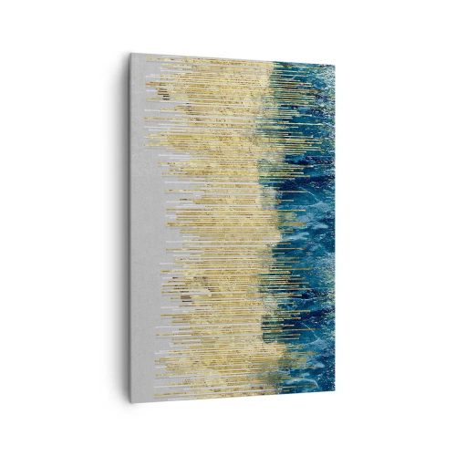 Cuadro sobre lienzo - Impresión de Imagen - Líneas doradas sobre un fondo de abstracción azul marino y gris. - 80x120cm - Frontera de líneas doradas - Decoración de pared moderna para salón y dormitorio ARTTOR