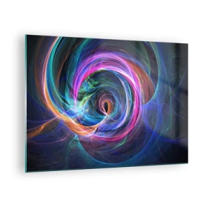 Cuadro sobre vidrio - Impresiones sobre Vidrio - Una espiral abstracta en colores intensos sobre un fondo oscuro. - 70x50cm - ¿Dónde me llevarás? - Decoración de pared moderna para salón y dormitorio ARTTOR