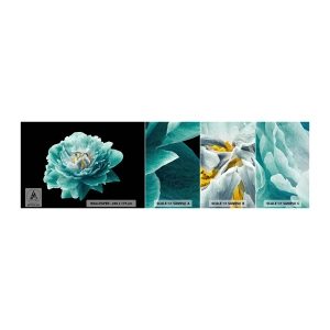 Muestra de fotomural autoadhesivo Deluxe Sticker - Pétalos azules y dorados - Flor, Floreciente, Peonía - 100x30 cm