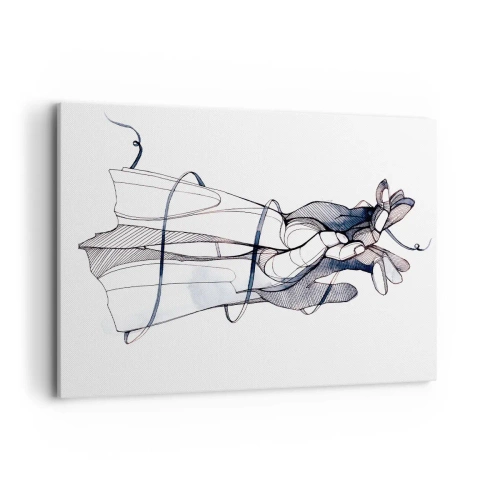 Cuadro sobre lienzo - Impresión de Imagen - Un dibujo sutil de una mano con una delicada flor. - 120x80cm - Un estudio sobre el contacto - Decoración de pared moderna para salón y dormitorio ARTTOR