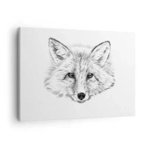 Cuadro sobre lienzo - Impresión de Imagen - Dibujo en blanco y negro de una cabeza de zorro sobre un fondo blanco. - 70x50cm - ¿Pueden mentir estos ojos? - Decoración de pared moderna para salón y dormitorio ARTTOR