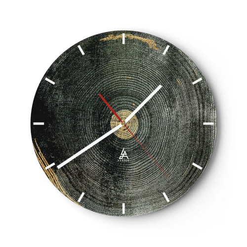Reloj de pared - Reloj de vidrio - Estructura de veta de madera con sutiles acentos dorados. - 30x30cm - Cambio y perpetuidad - Decoración de pared moderna para salón, cocina y dormitorio ARTTOR