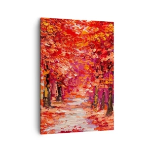Cuadro sobre lienzo - Impresión de Imagen - Un pintoresco callejón con colores otoñales al estilo impresionista. - 50x70cm - Una impresión otoñal - Decoración de pared moderna para salón y dormitorio ARTTOR