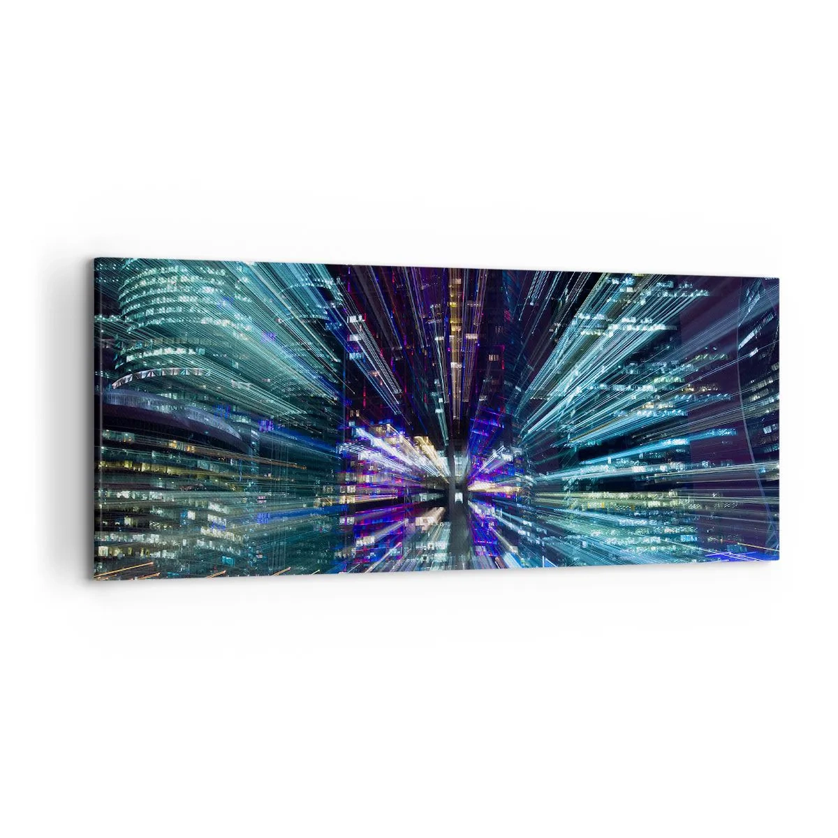 Cuadro sobre lienzo - Impresión de Imagen - Vista dinámica de la ciudad por la noche con efecto de iluminación. - 120x50cm - Cruzando el hiperespacio - Decoración de pared moderna para salón y dormitorio ARTTOR