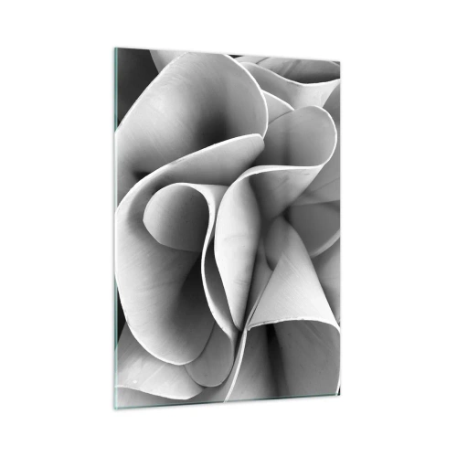 Cuadro sobre vidrio - Impresiones sobre Vidrio - Primer plano en blanco y negro de formas espirales abstractas - 50x70cm - Sucede en el espacio - Decoración de pared moderna para salón y dormitorio ARTTOR