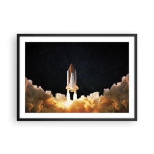 Póster en marco negro - Un cohete espacial despegando contra el cielo estrellado. - 70x50cm - ¡Ad astra! - Decoración de pared moderna para salón y dormitorio ARTTOR