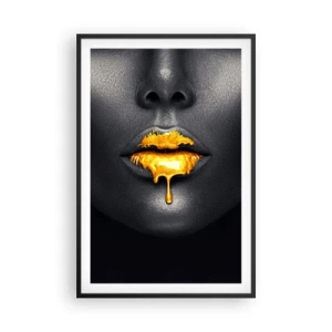 Póster en marco negro - Labios de oro - 61x91 cm
