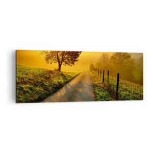 Cuadro sobre lienzo - Impresión de Imagen - Una pintoresca carretera al atardecer con un árbol solitario al fondo. - 140x50cm - Tarde melosa - Decoración de pared moderna para salón y dormitorio ARTTOR