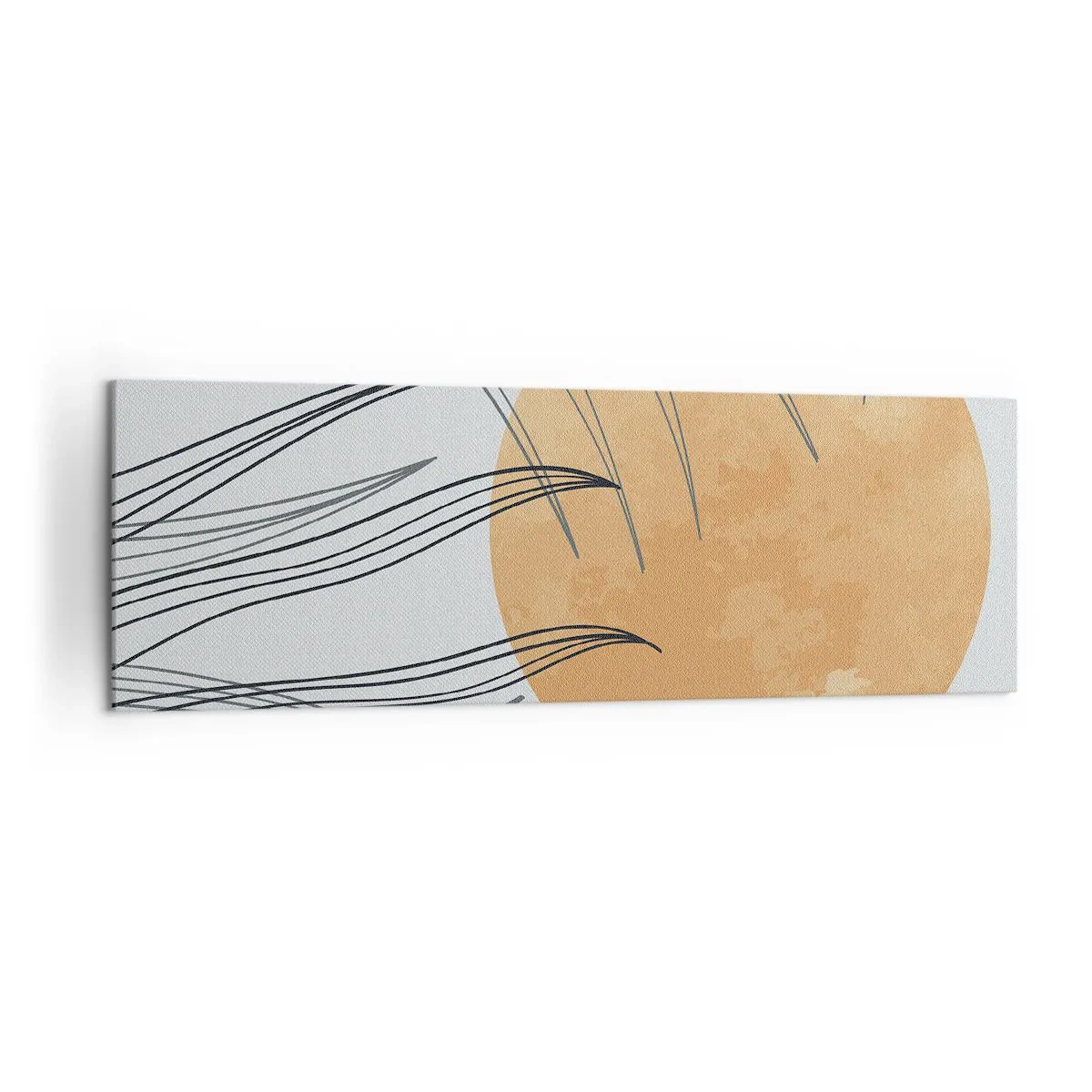 Cuadro sobre lienzo - Impresión de Imagen - Hojas de hierba abstractas contra el fondo de un gran sol naranja - 160x50cm - Siempre hacia el sol - Decoración de pared moderna para salón y dormitorio ARTTOR