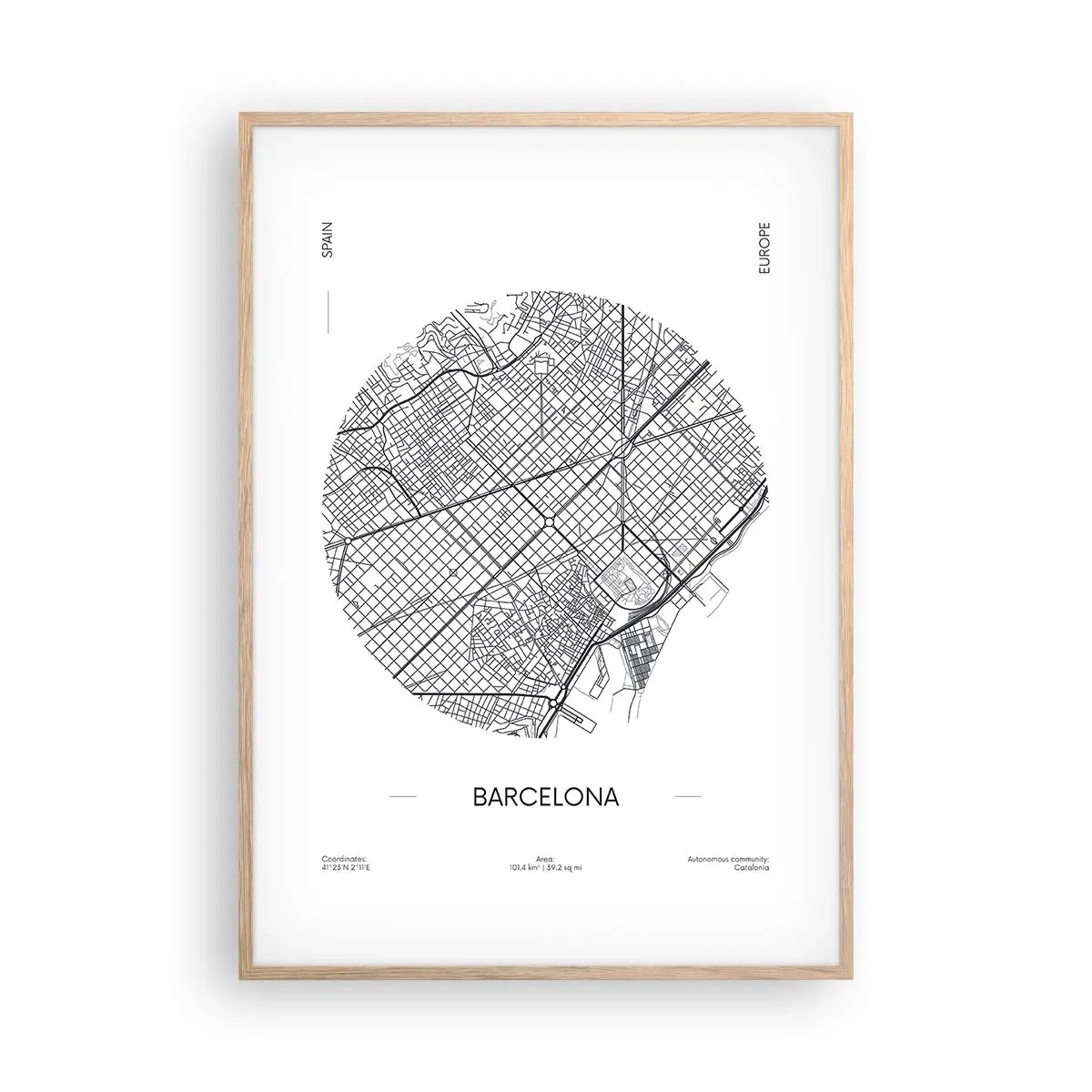 Póster en marco roble claro - Anatomía de Barcelona - 70x100 cm