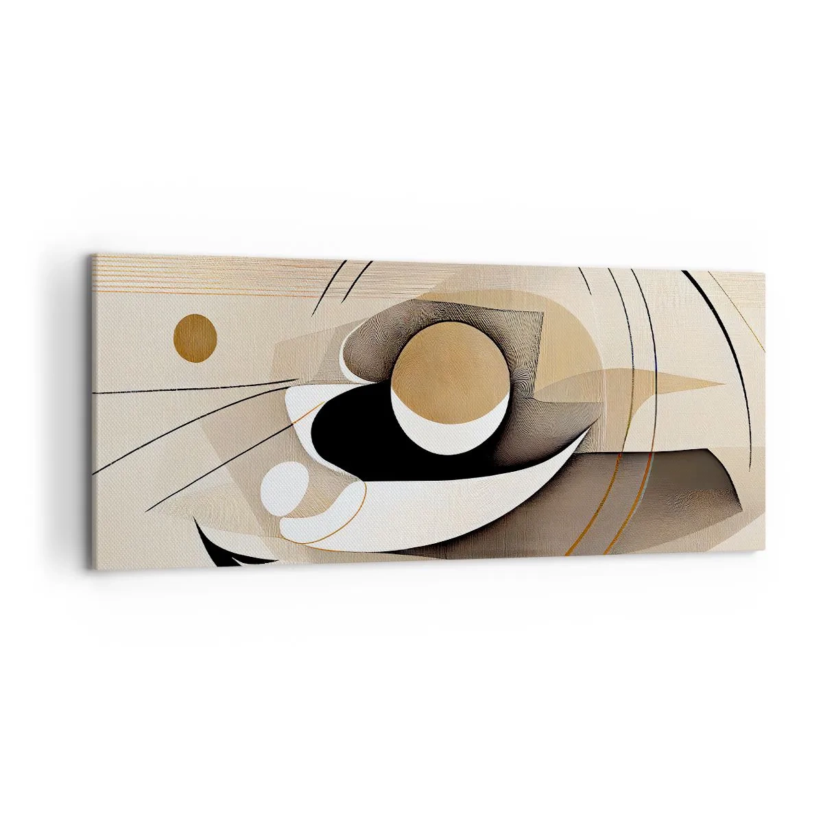 Cuadro sobre lienzo - Impresión de Imagen - Composición abstracta en tonos beige y negro. - 120x50cm - Composición: la esencia de las cosas - Decoración de pared moderna para salón y dormitorio ARTTOR
