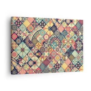 Cuadro sobre lienzo - Impresión de Imagen - Patrones geométricos coloridos inspirados en el estilo marroquí. - 70x50cm - Clima marroquí - Decoración de pared moderna para salón y dormitorio ARTTOR