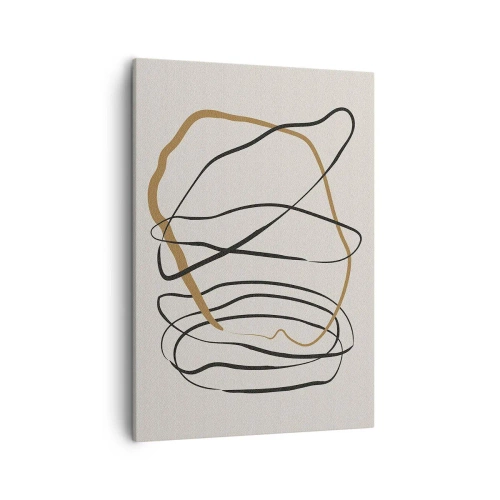 Cuadro sobre lienzo - Impresión de Imagen - Líneas artísticas en negro y dorado sobre un fondo claro. - 50x70cm - Composición: danza lineal - Decoración de pared moderna para salón y dormitorio ARTTOR