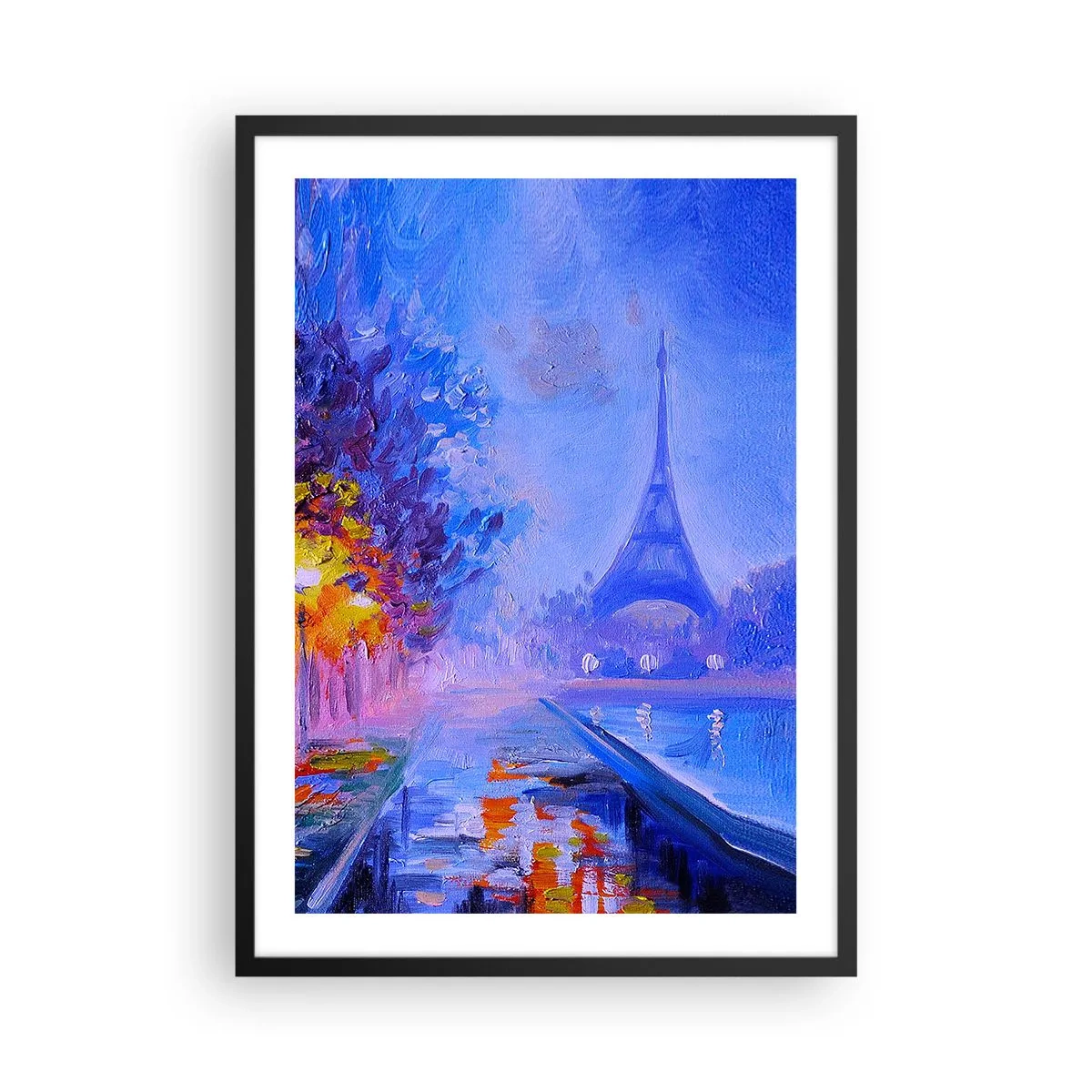 Póster en marco negro - La Torre Eiffel en una pintoresca fotografía nocturna - 50x70cm - Un paseo de ensueño - Decoración de pared moderna para salón y dormitorio ARTTOR