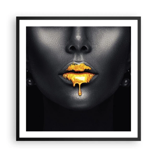 Póster en marco negro - Labios de oro - 60x60 cm