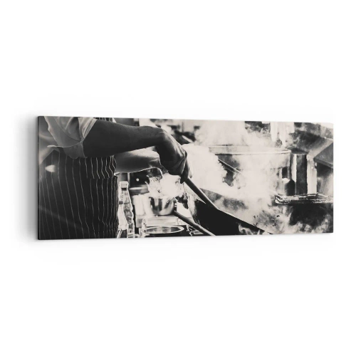 Cuadro sobre lienzo - Impresión de Imagen - Un chef trabajando en la cocina con vapor saliendo de una sartén. - 140x50cm - Alquimia de sabores - Decoración de pared moderna para salón y dormitorio ARTTOR