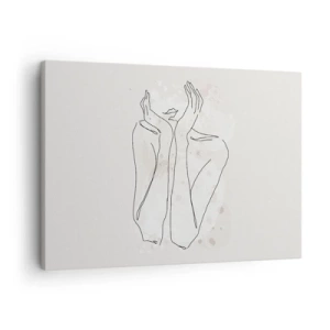 Cuadro sobre lienzo - Impresión de Imagen - Línea de contorno que muestra las manos de una mujer sobre un fondo claro - 70x50cm - Un momento de ensueño - Decoración de pared moderna para salón y dormitorio ARTTOR