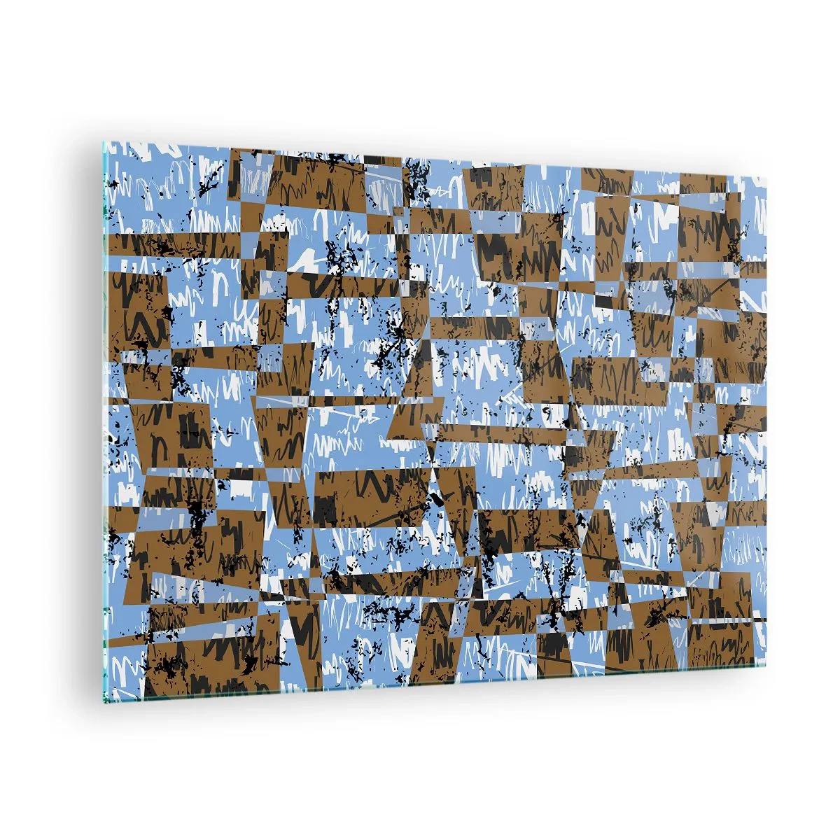 Cuadro sobre vidrio - Impresiones sobre Vidrio - Abstracción geométrica con tonos azules y marrones. - 70x50cm - Un recorte del desierto - Decoración de pared moderna para salón y dormitorio ARTTOR