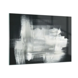 Cuadro sobre vidrio - Impresiones sobre Vidrio - Abstracción minimalista en blanco y negro - 100x70cm - Tejido vertical y horizontal - Decoración de pared moderna para salón y dormitorio ARTTOR