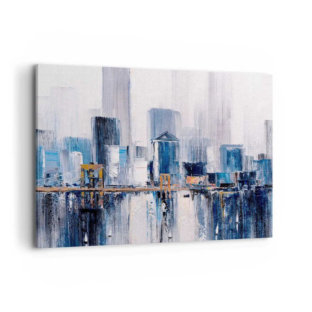 Cuadro sobre lienzo - Impresión de Imagen - Panorama abstracto de la ciudad con tonos de azul y amarillo - 100x70cm - Impresión neoyorquina - Decoración de pared moderna para salón y dormitorio ARTTOR