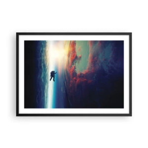 Póster en marco negro - Un astronauta flotando en el espacio sobre una Tierra colorida. - 70x50cm - Enfrentarse al universo - Decoración de pared moderna para salón y dormitorio ARTTOR