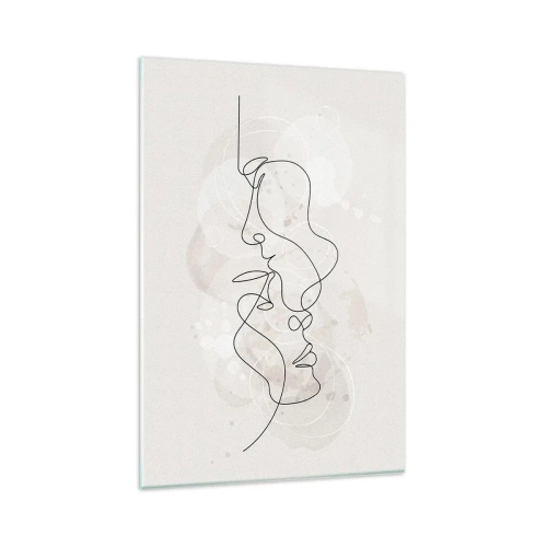 Cuadro sobre vidrio - Impresiones sobre Vidrio - Esquema abstracto de dos caras sobre un fondo claro - 80x120cm - En un abrazo - Decoración de pared moderna para salón y dormitorio ARTTOR