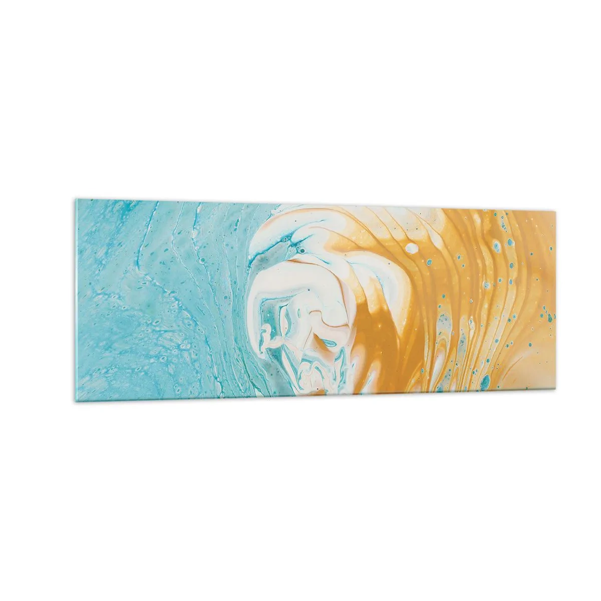 Cuadro sobre vidrio - Impresiones sobre Vidrio - Ondas abstractas en tonos azules y dorados sobre lienzo. - 140x50cm - Remolino pastel - Decoración de pared moderna para salón y dormitorio ARTTOR