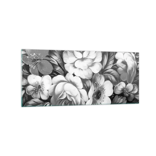 Cuadro sobre vidrio - Impresiones sobre Vidrio - Flores en blanco y negro en una composición clásica y elegante. - 120x50cm - Hermoso incluso en el gris - Decoración de pared moderna para salón y dormitorio ARTTOR
