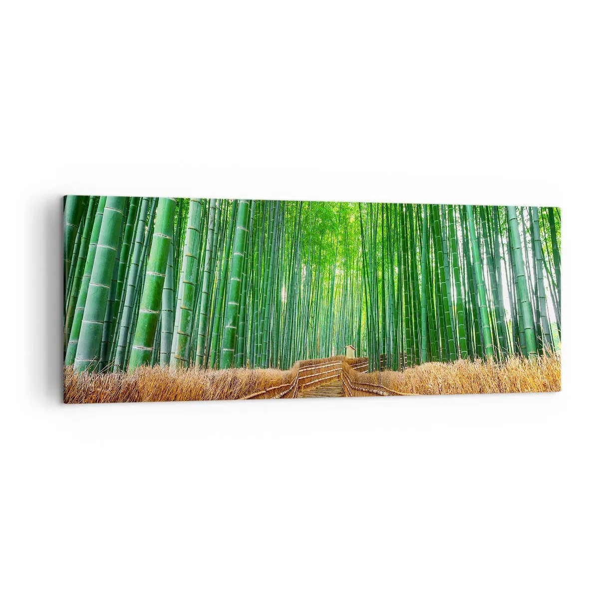 Cuadro sobre lienzo - Impresión de Imagen - Un camino en un denso bosque de bambú. - 140x50cm - La esencia de la naturaleza asiática - Decoración de pared moderna para salón y dormitorio ARTTOR