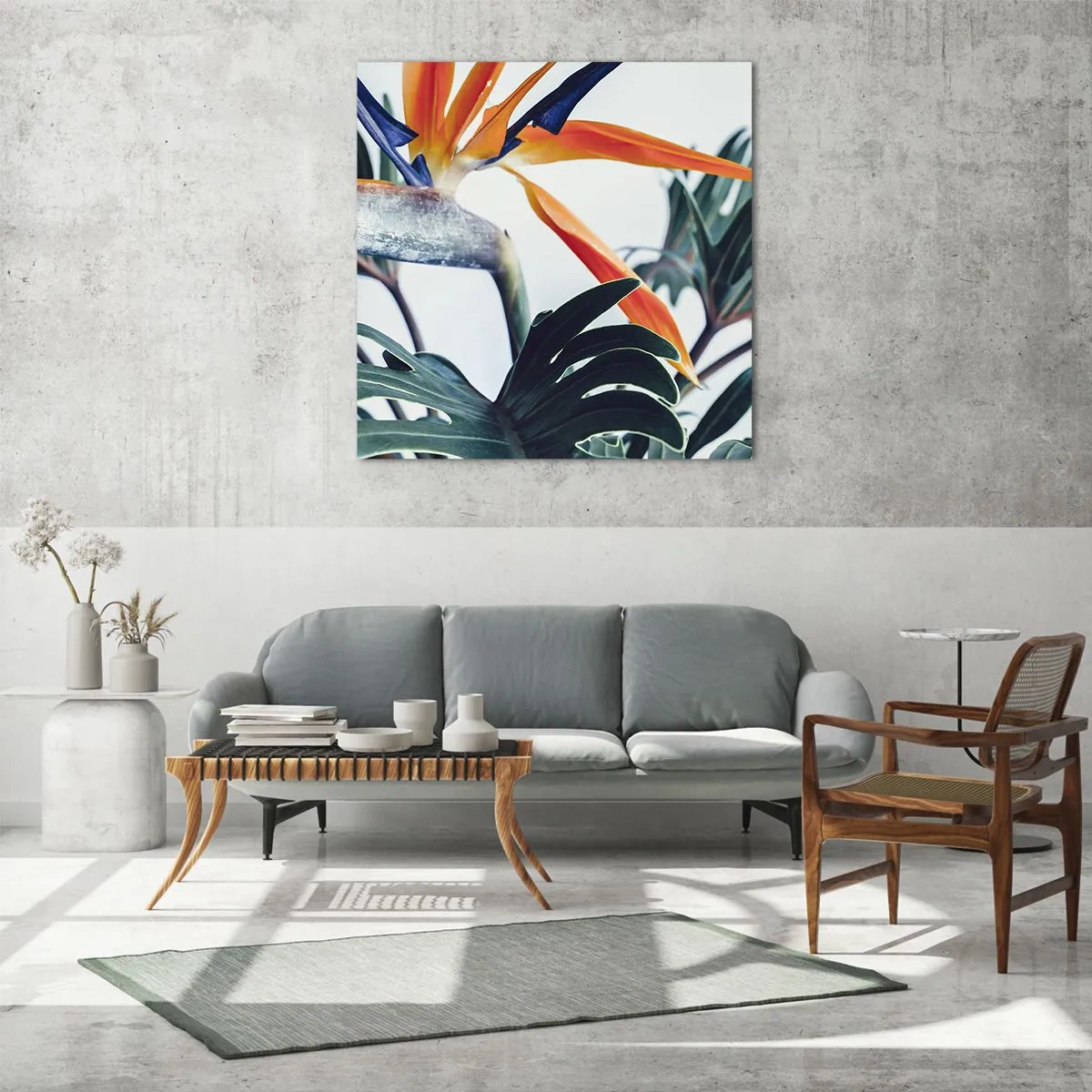 Cuadro sobre vidrio - Impresiones sobre Vidrio - La jaula del pájaro colorido - 40x40 cm