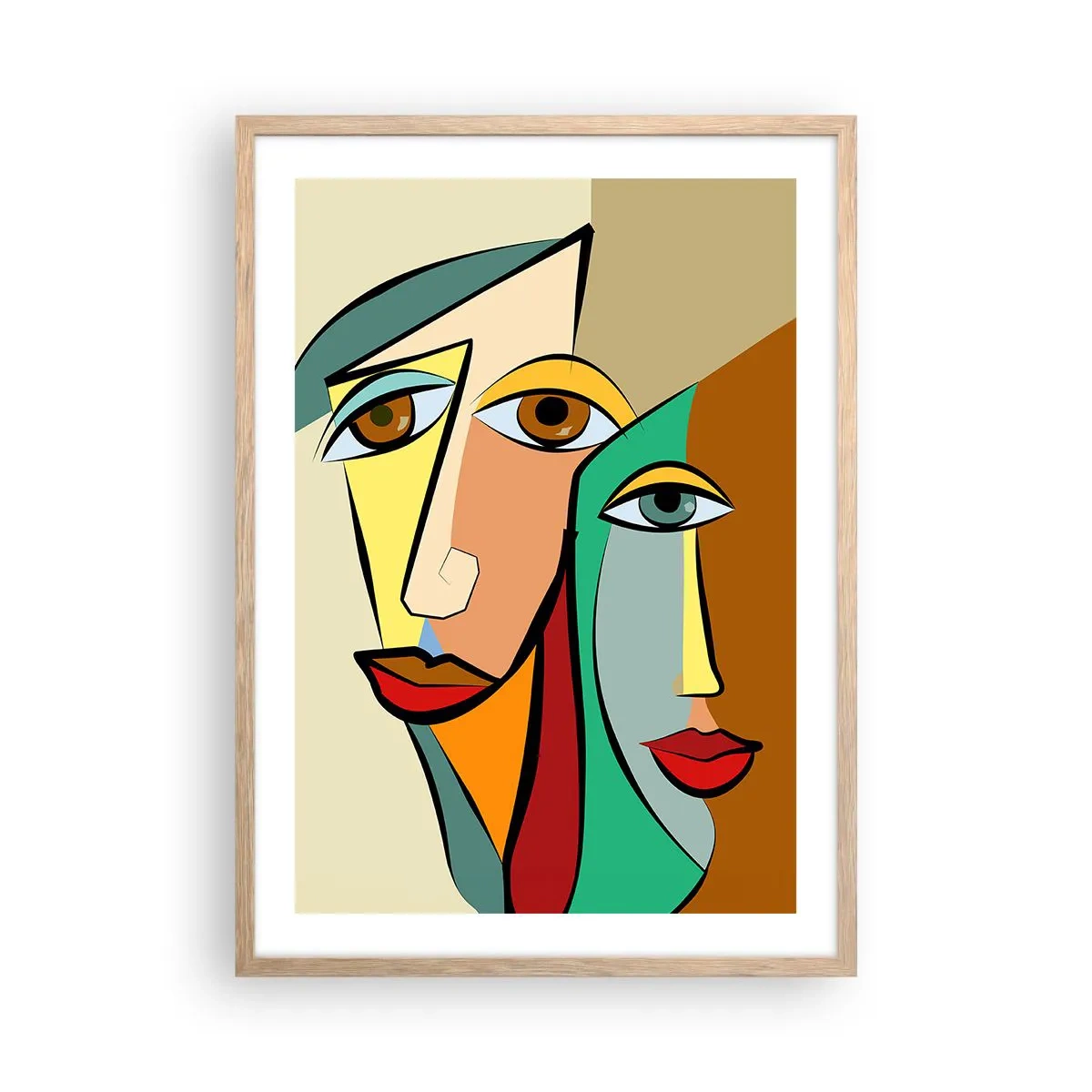 Póster en marco roble claro - Pareja cubista - 50x70 cm