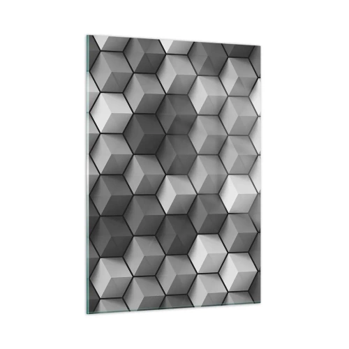 Cuadro sobre vidrio - Impresiones sobre Vidrio - Cubos geométricos en tonos de gris - 50x70cm - Rompecabezas cubista - Decoración de pared moderna para salón y dormitorio ARTTOR
