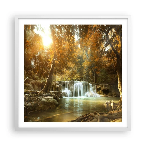 Póster en marco blanco - Una cascada en el parque - 60x60 cm