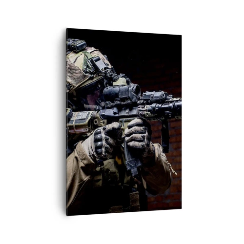 Cuadro sobre lienzo - Impresión de Imagen - Un soldado con equipo completo y un rifle. - 70x100cm - Mortalmente eficaz - Decoración de pared moderna para salón y dormitorio ARTTOR