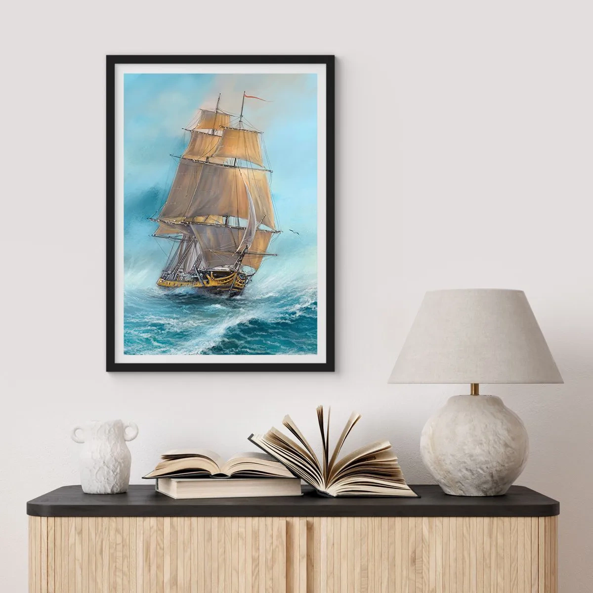 Póster en marco negro - Surcando las olas - 70x100 cm