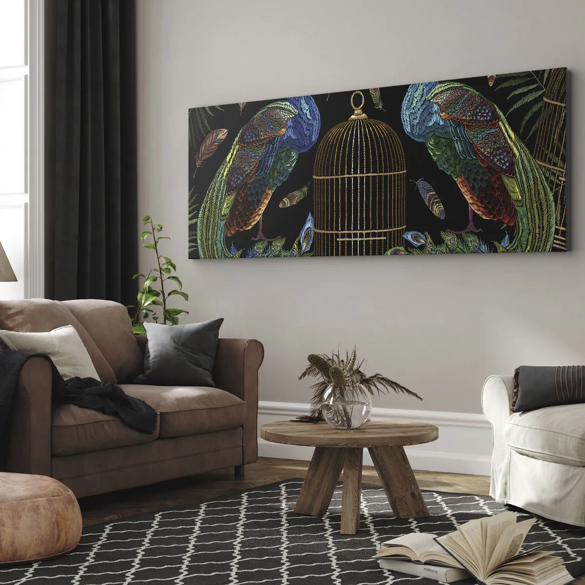 Cuadro sobre lienzo - Impresión de Imagen - Con plumajes reales - 100x40 cm
