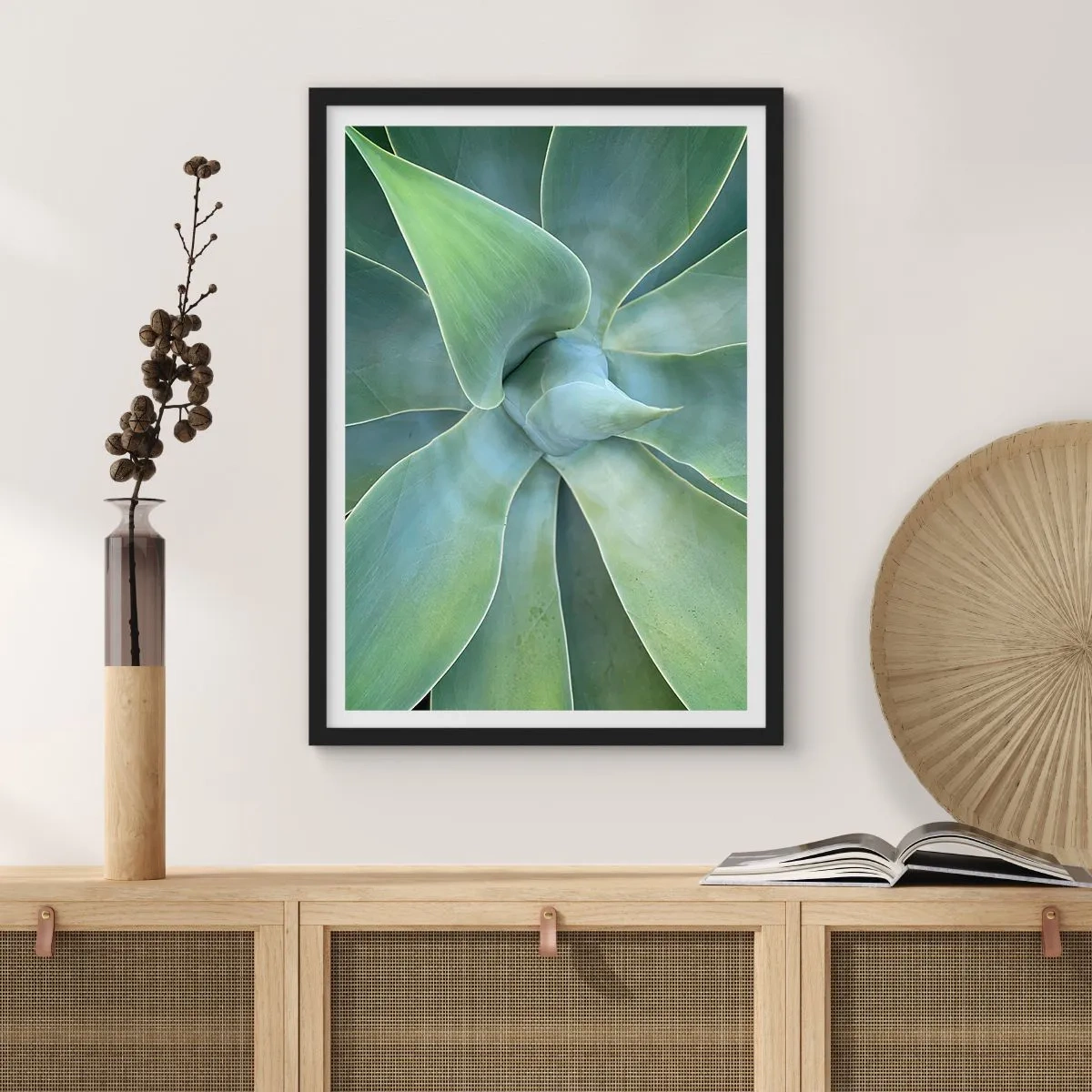 Póster en marco negro - Primer plano de hojas suculentas simétricas - 50x70cm - El nacimiento del verde - Decoración de pared moderna para salón y dormitorio ARTTOR