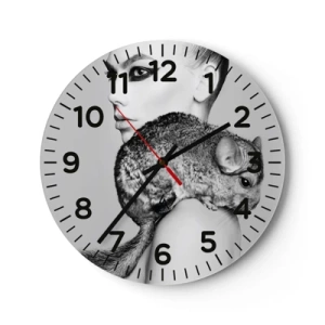 Reloj de pared - Reloj de vidrio - Dama con chinchilla - 40x40 cm