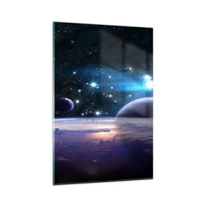 Cuadro sobre vidrio - Impresiones sobre Vidrio - Una vista del espacio exterior con planetas y estrellas. - 80x120cm - ¿Sigues solo? - Decoración de pared moderna para salón y dormitorio ARTTOR