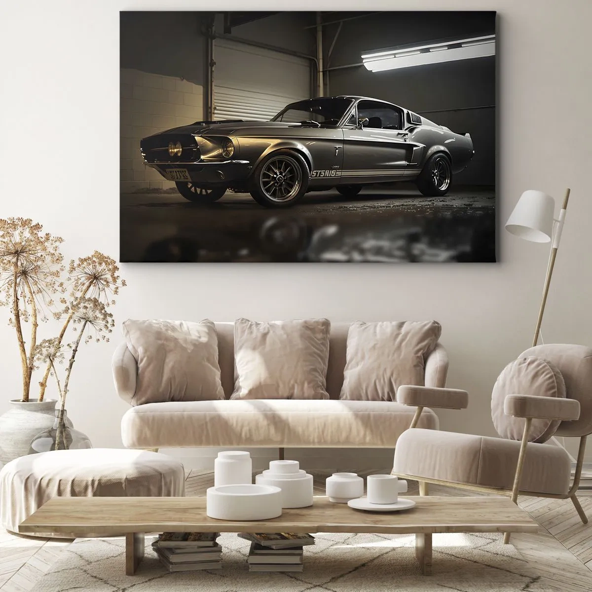 Cuadro sobre lienzo - Impresión de Imagen - Coche clásico en garaje retro - 100x70cm - Un retorno al pasado - Decoración de pared moderna para salón y dormitorio ARTTOR