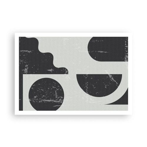 Póster - Patrones geométricos en tonos negros y grises. - 100x70cm - Composición arriba y abajo - Decoración de pared moderna para salón y dormitorio ARTTOR