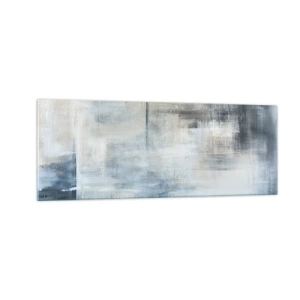 Cuadro sobre vidrio - Impresiones sobre Vidrio - Composición abstracta en tonos azules y grises. - 140x50cm - Detrás de un velo azul - Decoración de pared moderna para salón y dormitorio ARTTOR