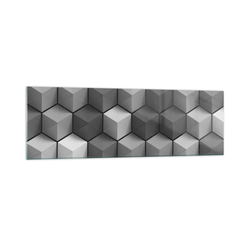 Cuadro sobre vidrio - Impresiones sobre Vidrio - Composición geométrica de cubos en tonos grises y negros. - 160x50cm - Rompecabezas cubista - Decoración de pared moderna para salón y dormitorio ARTTOR