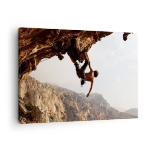 Cuadro sobre lienzo - Impresión de Imagen - Un escalador en un acantilado escarpado en las montañas bajo el sol. - 70x50cm - Un mundo en la roca - Decoración de pared moderna para salón y dormitorio ARTTOR
