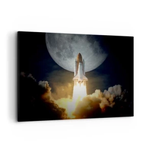 Cuadro sobre lienzo - Impresión de Imagen - Un cohete despegando con el telón de fondo de una luna llena rodeada de nubes dinámicas. - 100x70cm - El comienzo de una aventura sobrenatural - Decoración de pared moderna para salón y dormitorio ARTTOR