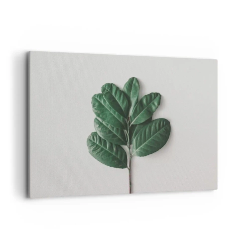 Cuadro sobre lienzo - Impresión de Imagen - Una ramita de hojas verdes sobre un fondo claro. - 120x80cm - El dibujo de la propia naturaleza - Decoración de pared moderna para salón y dormitorio ARTTOR