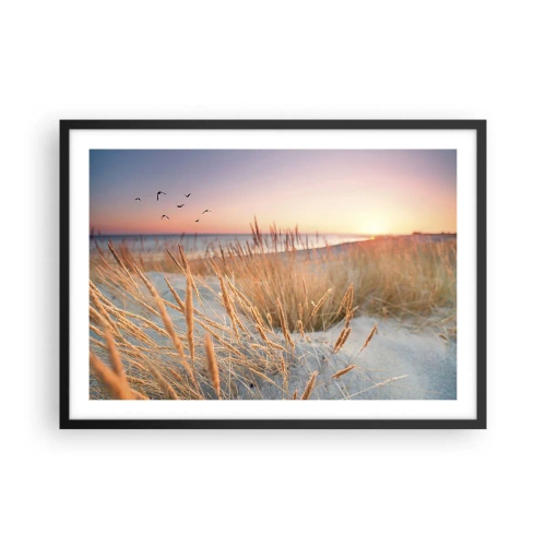 Póster en marco negro - Playa al atardecer con hierbas altas - 70x50cm - Dulce nana del Báltico - Decoración de pared moderna para salón y dormitorio ARTTOR